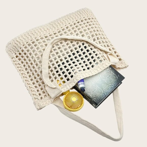 Women's Crochet Beach Tote Bag Hollow Design Travel | Lightweight & Durable - Picture 6 of 9